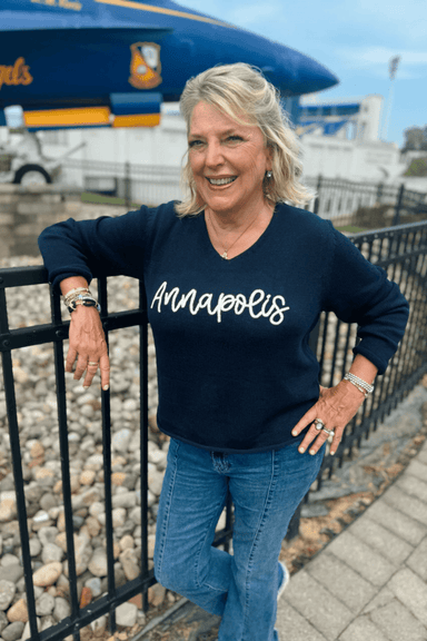 V - Neck Embroidered Sweater - Annapolis - Pearls & Camo