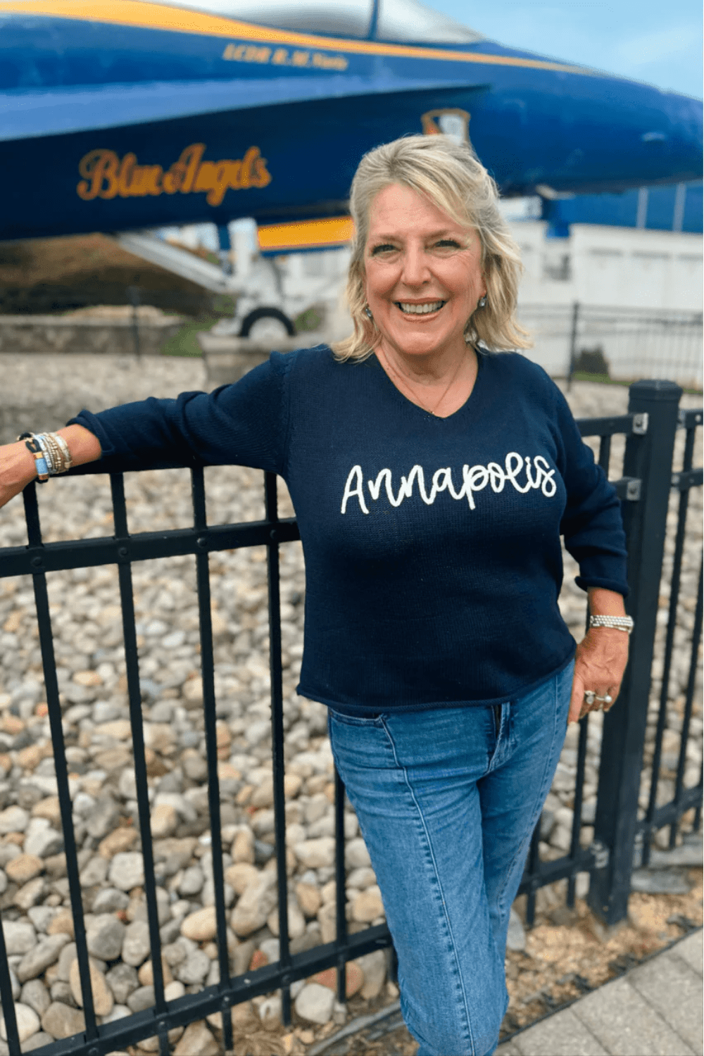 V - Neck Embroidered Sweater - Annapolis - Pearls & Camo