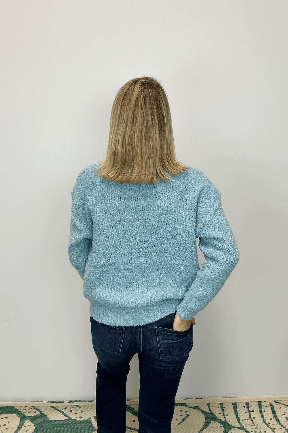 Very Moda Boucle Floral V - Neck Sweater - Dusty Blue - Very Moda