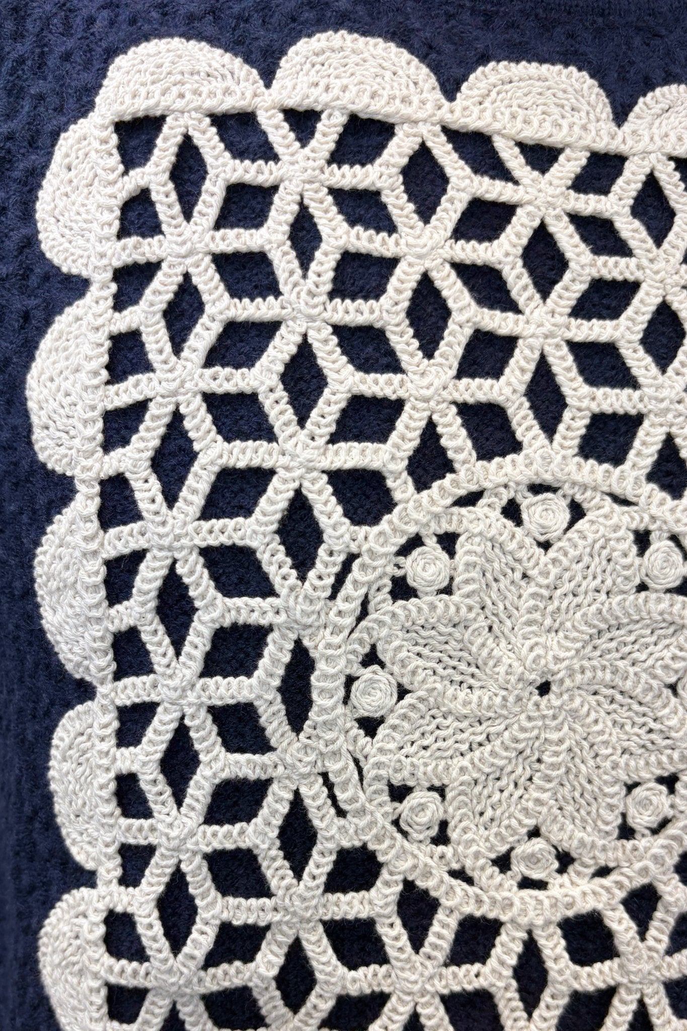 Very Moda Crochet Square Bishop Sleeve Sweater - Navy - Very Moda