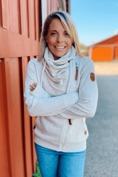 Wanakome Hestia Zip Cowl Neck Sweatshirt - Heather Oatmeal - Wanakome