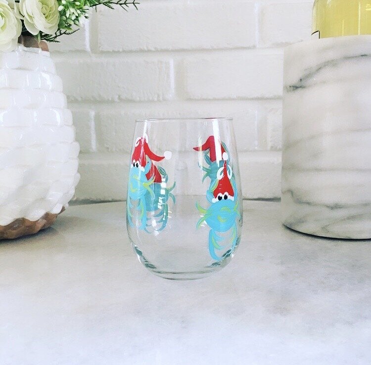 Wine by Design Hand - painted Santa Crab Stemless Glass - Wine By Design
