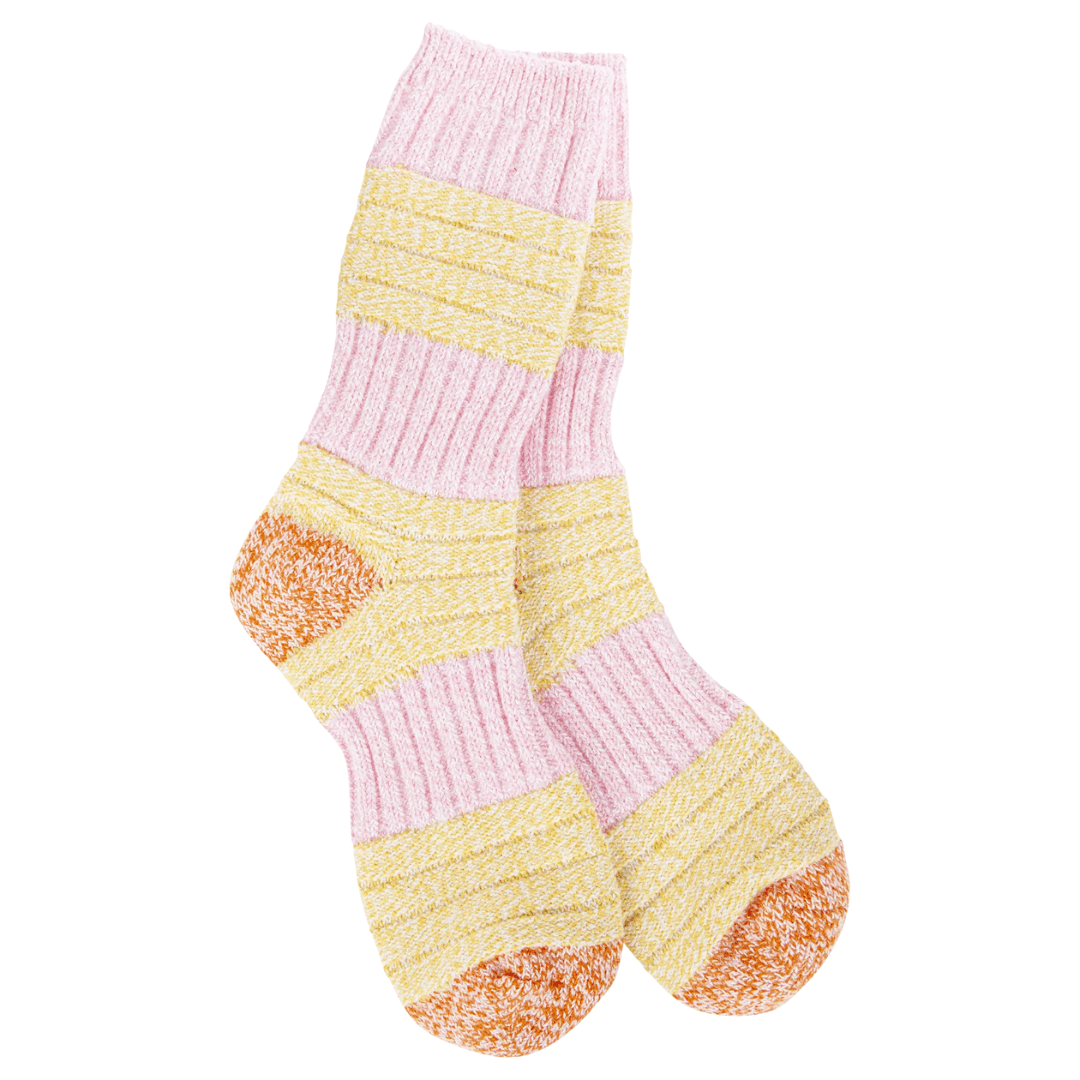World's Softest Weekend Patch Crew Socks - Pink/Honey - World's Softest