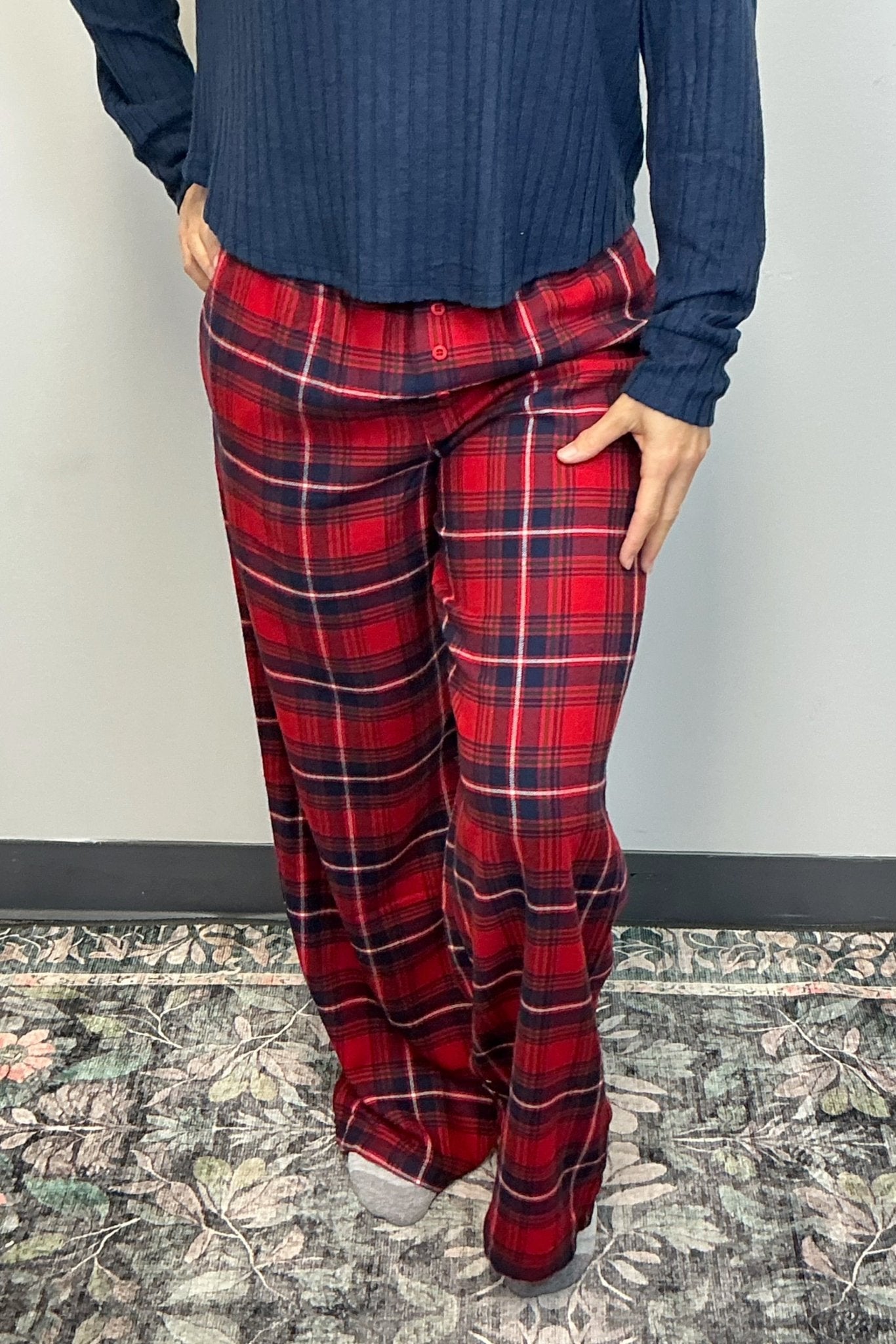 Z Supply Hangout Plaid Pant - Haute Red - Z Supply