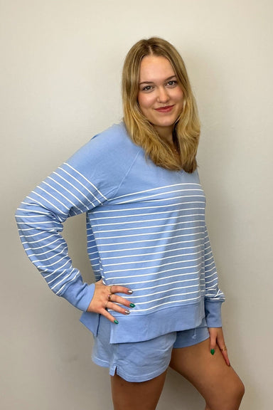 Z Supply Weekender Stripe V Neck - Barcelona Blue - Z Supply