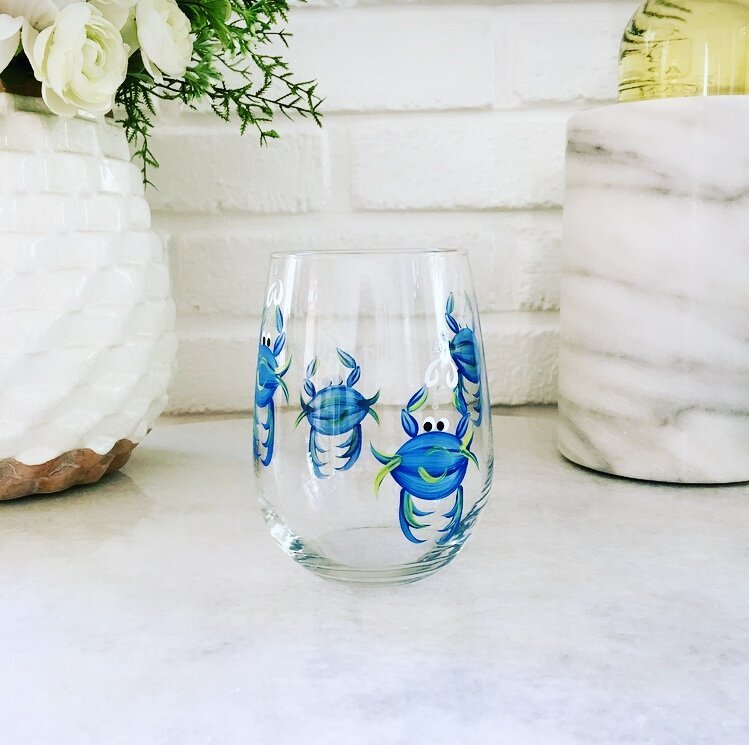 Wine by Design Hand - painted Crab Stemless Wine Glass - Wine By Design
