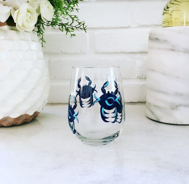 Wine by Design Hand - painted Crab Stemless Wine Glass - Wine By Design