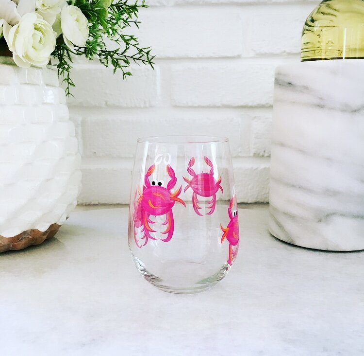 Wine by Design Hand - painted Crab Stemless Wine Glass - Wine By Design