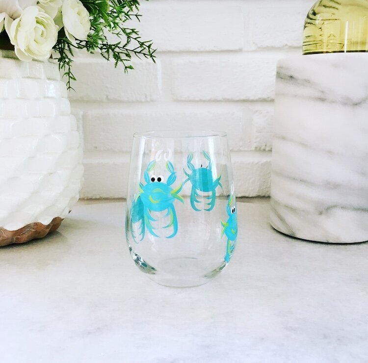 Wine by Design Hand - painted Crab Stemless Wine Glass - Wine By Design