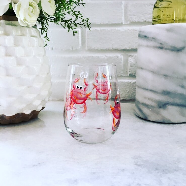 Wine by Design Hand - painted Crab Stemless Wine Glass - Wine By Design